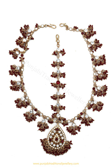 Gold Finished Red Stone Matha Patti By PTJ Exclusive